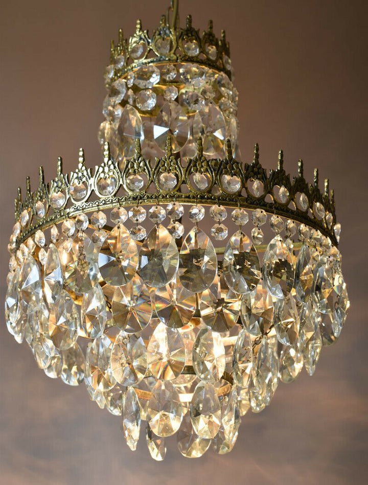 Original Vintage Crystal Chandelier, Antique Lighting, Wedding Bridal Lamp Light