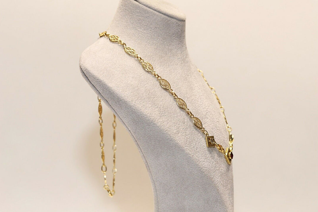 ヴィンテージ 18K ナチュラルダイヤモンドとルビーのネックレス