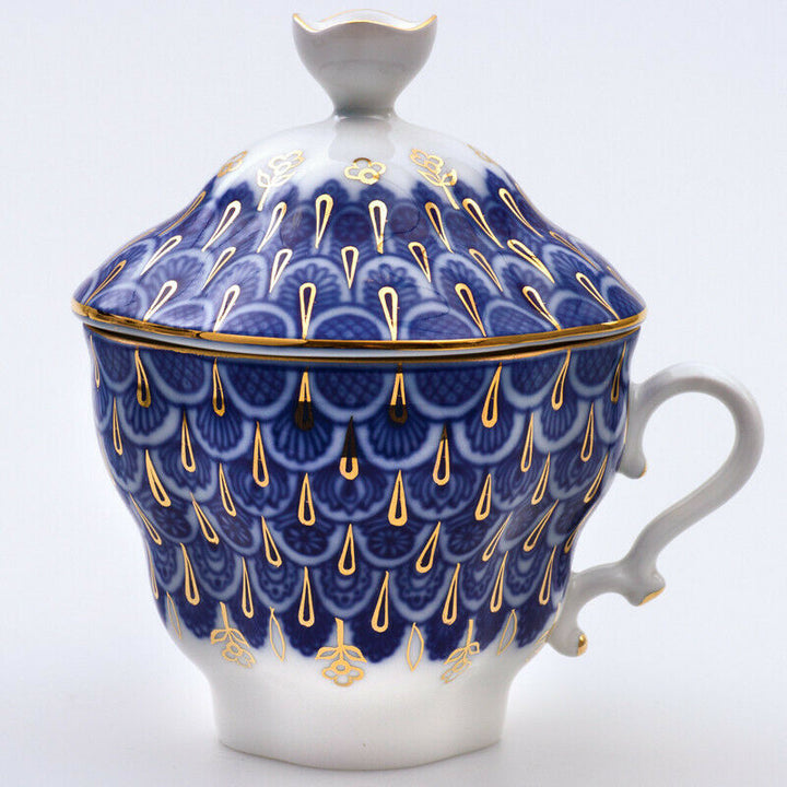 Flakes Teacup w/ Saucer & Lid by Imperial Porcelain Russian Lomonosov LFZ