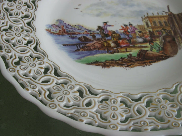 Schöner großer Meissen Wand-Teller mit Hafen / Handels-Szene