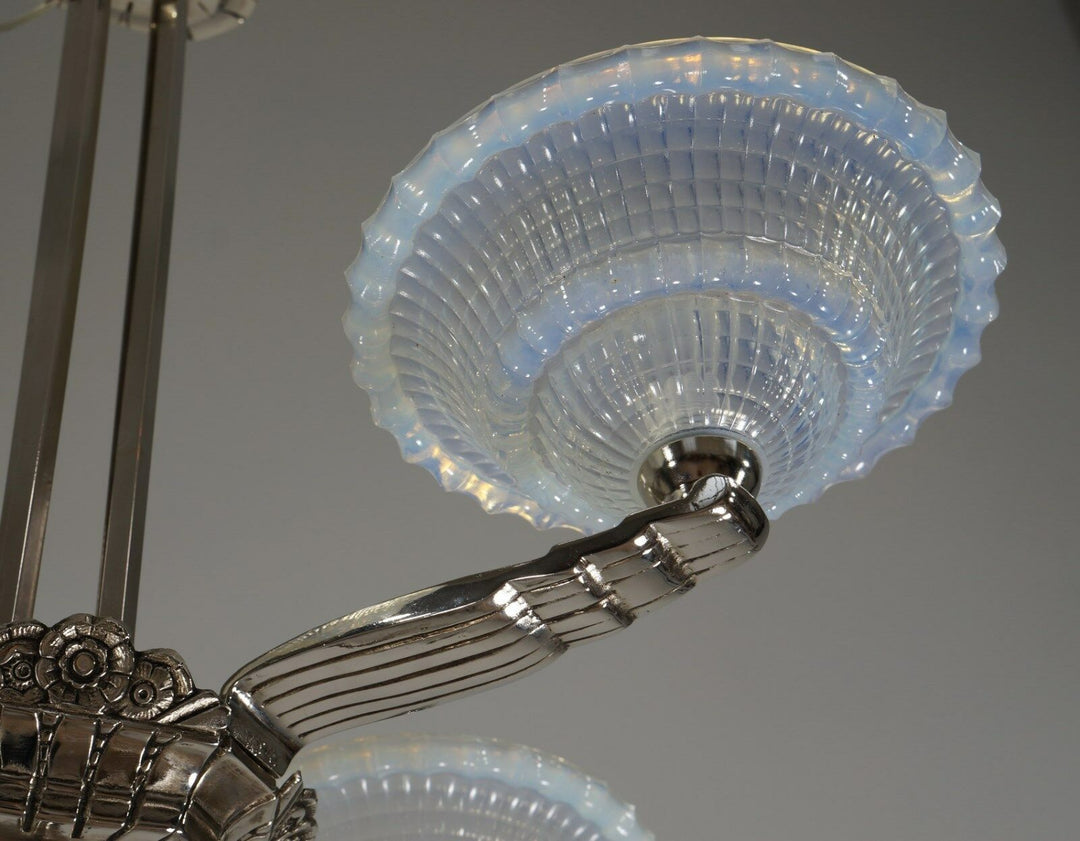 LAVAL & GAUTHIER Ezan EJG : FRENCH OPALESCENT ART DECO CHANDELIER .... 1930 1935
