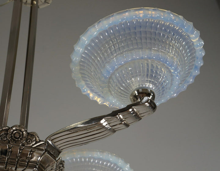 LAVAL & GAUTHIER Ezan EJG : FRENCH OPALESCENT ART DECO CHANDELIER .... 1930 1935