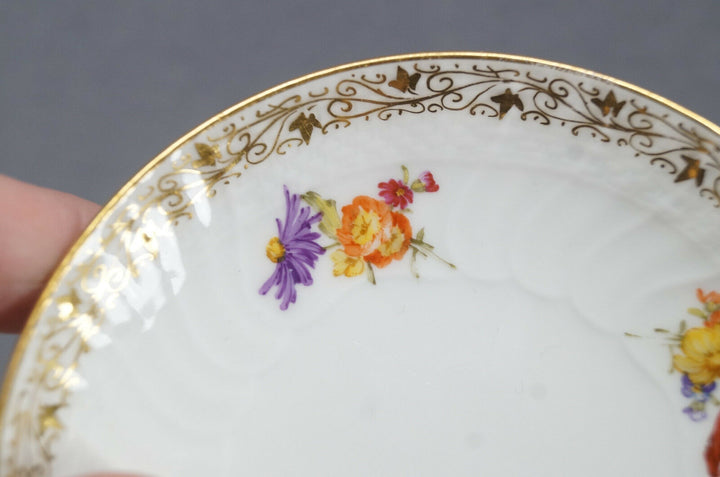 KPM Berlin Hand Painted Floral & Gold Demitasse Cup & Saucer Circa 1870 - 1945
