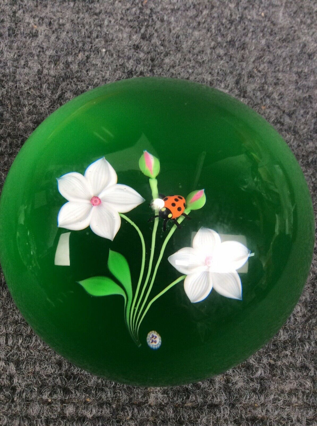 Vintage 1976 Baccarat limited edition flower ladybug glass paperweight