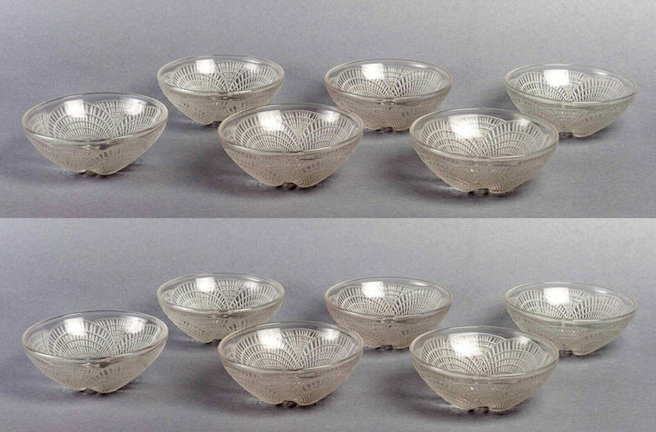 10 Bols Coupes Coquilles René Lalique R.Lalique Hand Bowl Glass Shells
