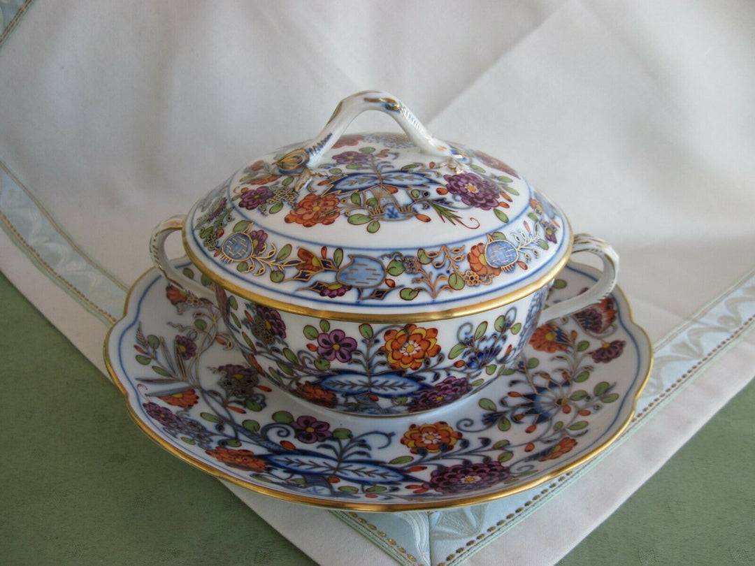Schöne Meissen Terrine in Dekor Royal Buntes Zwiebelmuster mit Rot und Gold