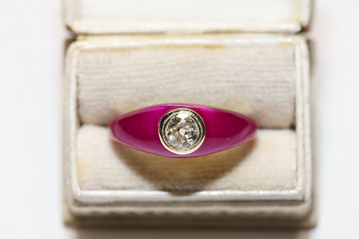 14K ナチュラルダイヤモンドとエナメルのソリテールリング