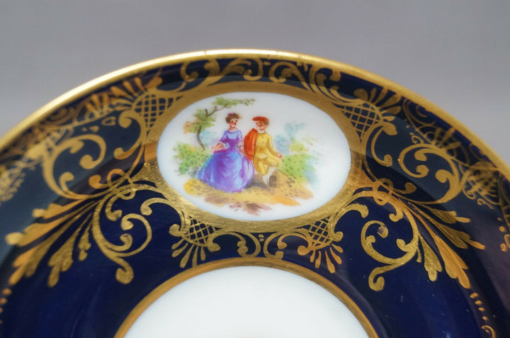 Richard Klemm Dresden Hand Painted Courting Couple Cobalt & Gold Demitasse Cup A