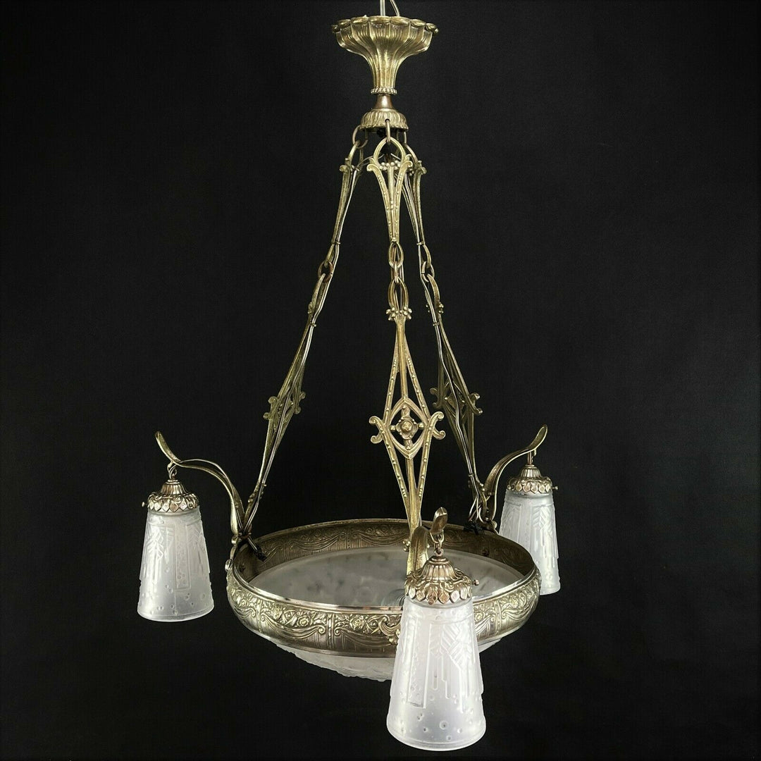 Art Deco Candeliere Lampada Sospensione Muller Freres Luneville Ceiling Lampada