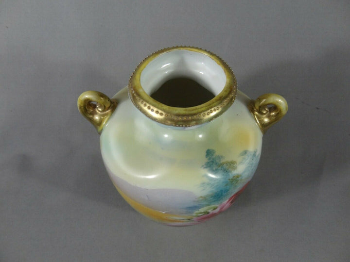 オールドノリタケ　水辺にピンクローズの花瓶