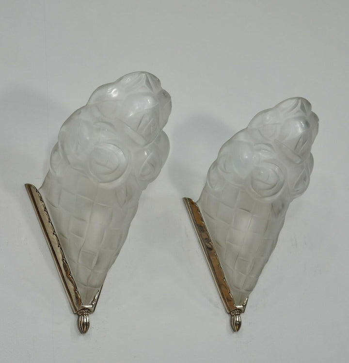 フランシス・ウーベン（Hubens）：フランス1930年代アールデコ調ウォールスコーンペアランプ（デュゲ作）