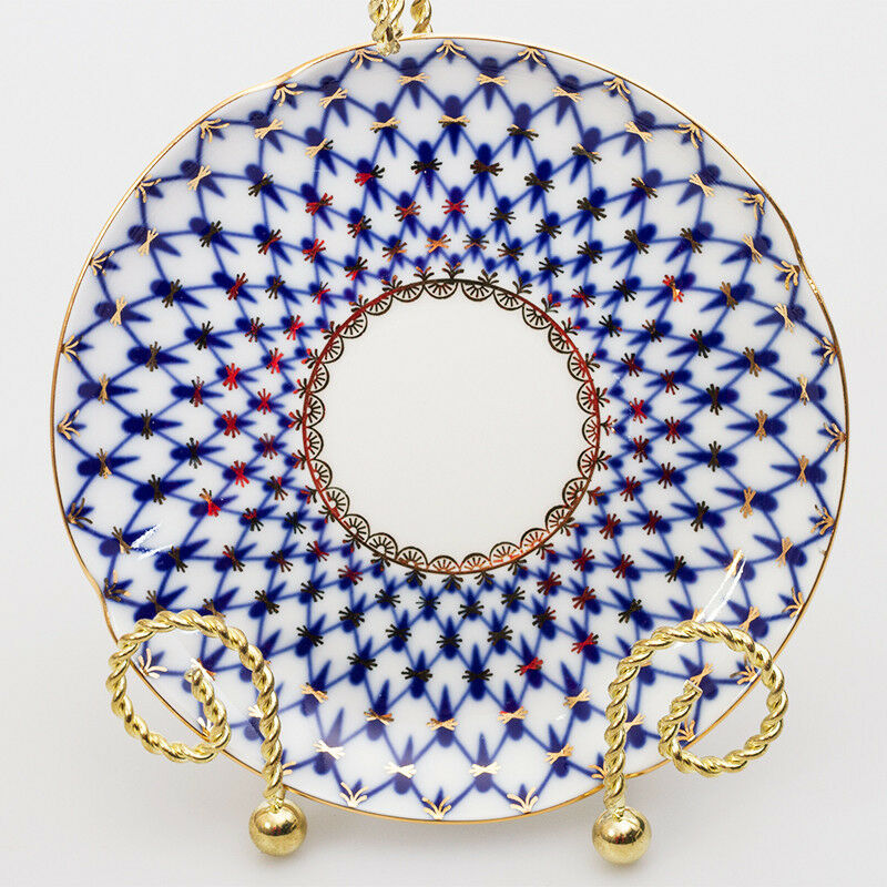 インペリアルポーセリン　蓋つきティーカップ＆ソーサーセット　コバルトネット