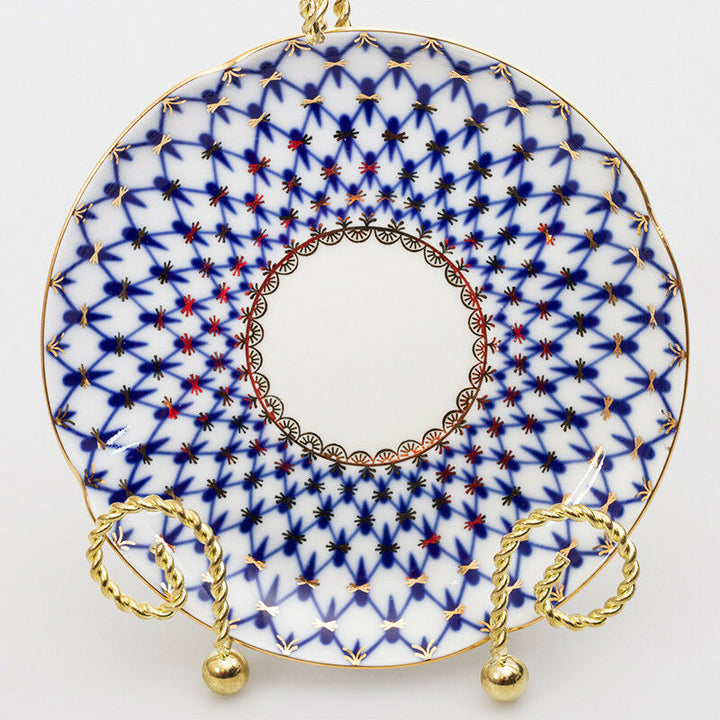 インペリアルポーセリン　蓋つきティーカップ＆ソーサーセット　コバルトネット