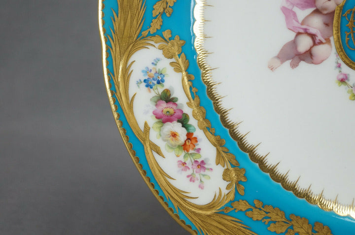 Minton Hand Painted Cherubs Armorial Monogram Turquoise Floral & Gold Plate A