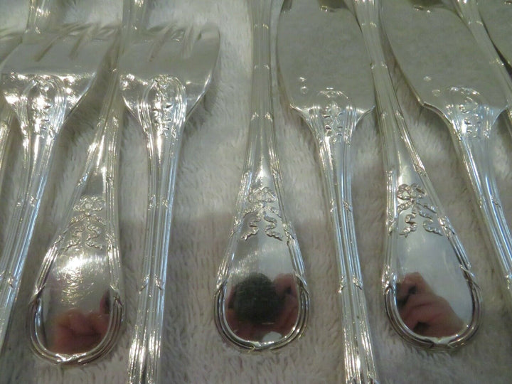 early 20th c french 950 silver 12p fish cutlery set Puiforcat Louis XVI st ety