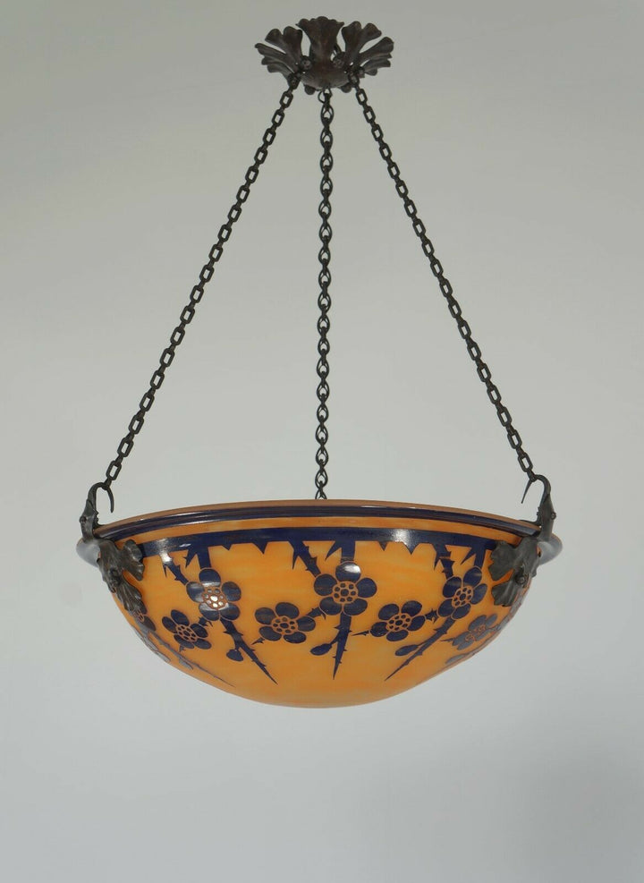 SCHNEIDER : FRENCH 1920 ART DECO PENDANT Le Verre Français cameo chandelier 1925