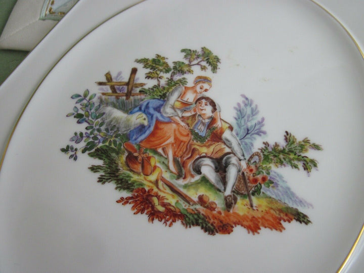 Schöne Meissen Bildplatte mit Watteau-Malerei, Liebes-Szene und Gold