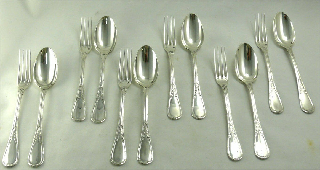 Puiforcat Model IN Laurel 6 Cutlery for Dessert/Dessert Solid Silver Minerve
