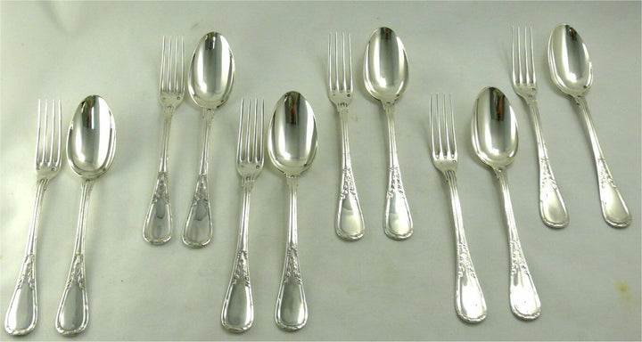 Puiforcat Model IN Laurel 6 Cutlery for Dessert/Dessert Solid Silver Minerve