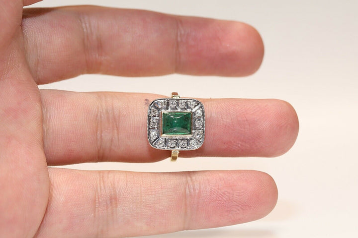 18K ナチュラルダイヤモンドとエメラルドのリング