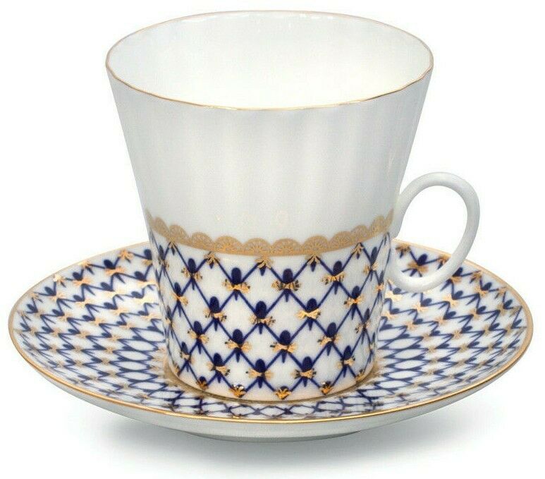 Dandelion Cobalt Net Coffee Cup & Saucer Imperial Porcelain Lomonosov Bone China