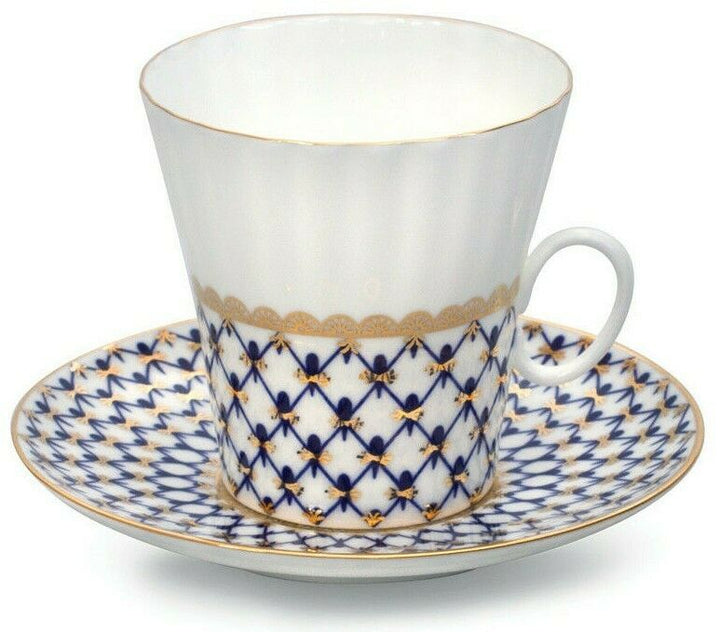 Dandelion Cobalt Net Coffee Cup & Saucer Imperial Porcelain Lomonosov Bone China