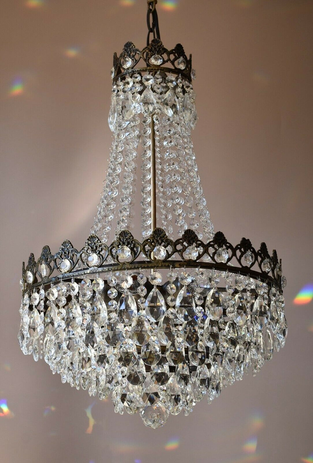 Empire Vintage Crystal Chandelier, 1950's Antique Lighting, French lamp on Sale