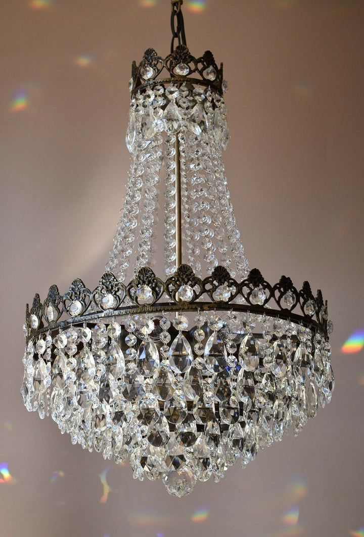 Empire Vintage Crystal Chandelier, 1950's Antique Lighting, French lamp on Sale