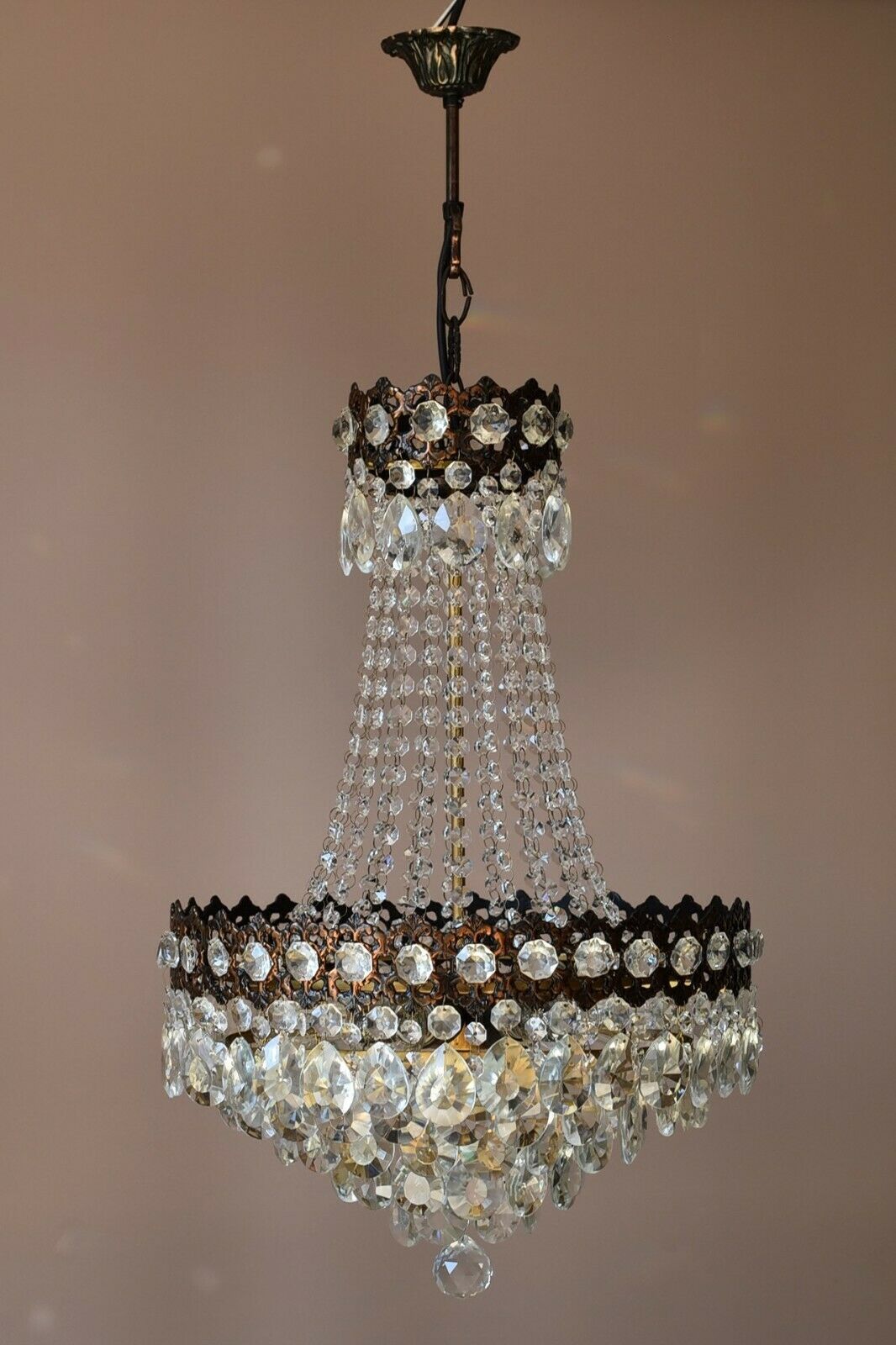Vintage Crystal Chandelier, Antique French Style Lighting, lamp, Ceiling Light