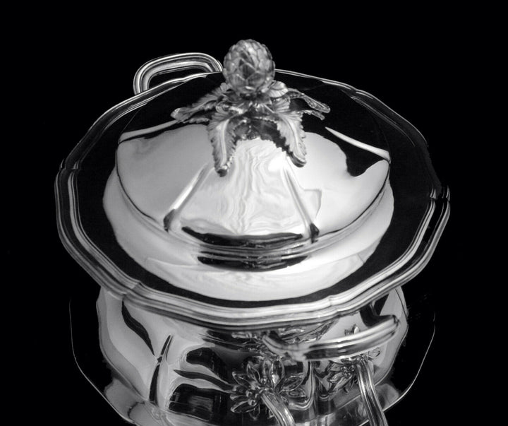 ODIOT 2pc LOUIS XVI COVERED 950 STERLING SILVER VEGETABLE SERVER 1850-1899