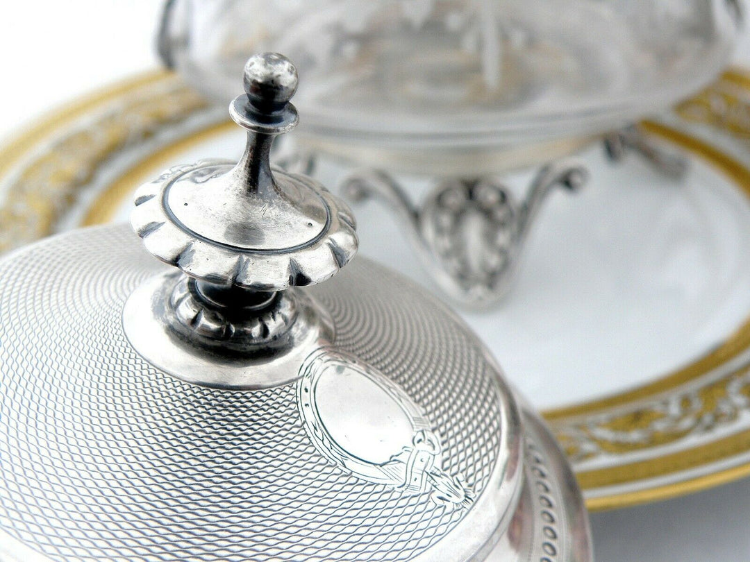 Antique French Sterling Silver Fabulous Candy Box with Glass