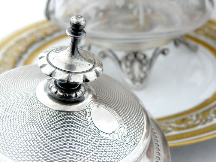 Antique French Sterling Silver Fabulous Candy Box with Glass