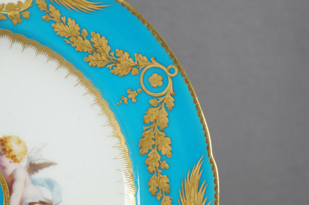 Minton Hand Painted Cherubs Armorial Monogram Turquoise Floral & Gold Plate A