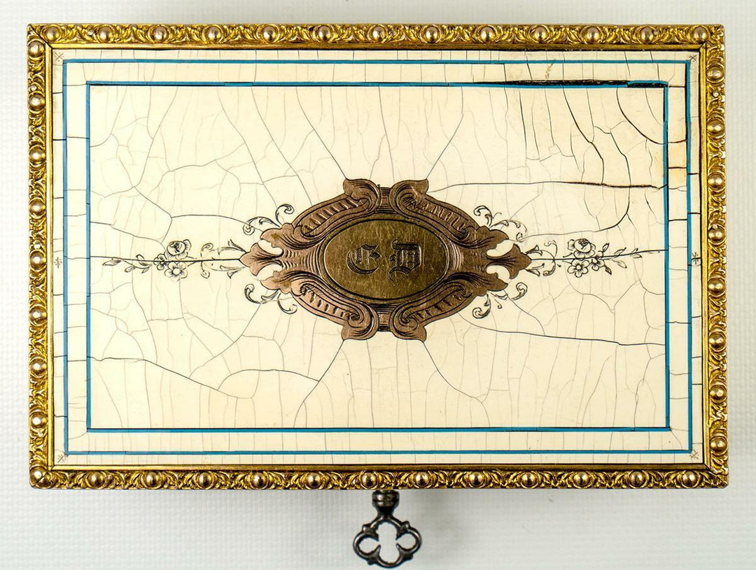 Stunning Antique French Jewelry Box, Cigar Casket, Boulle Work, Lock w Key