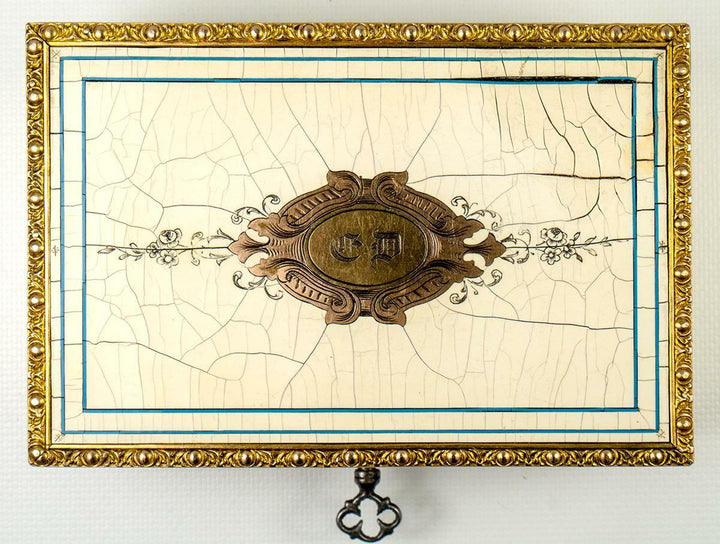 Stunning Antique French Jewelry Box, Cigar Casket, Boulle Work, Lock w Key