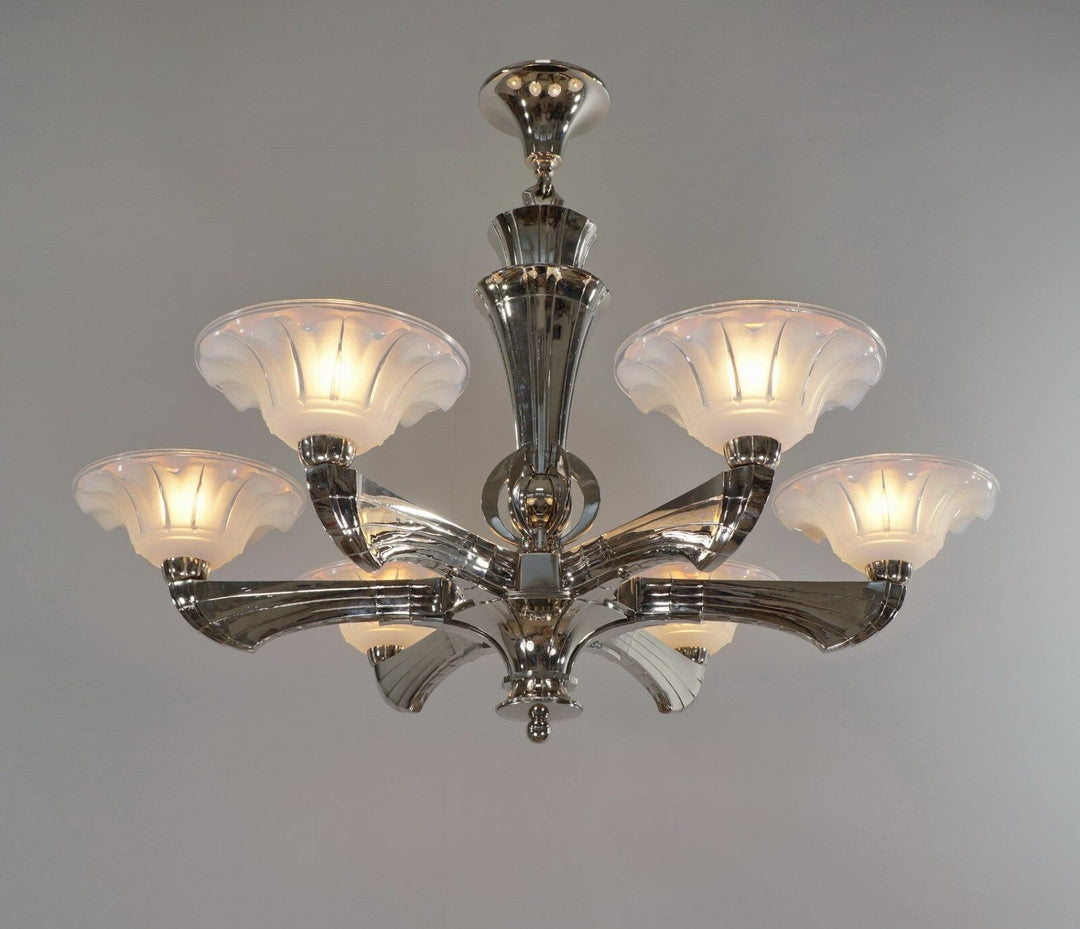 J.GAUTHIER EZAN EJG : LARGE 1930 1935 FRENCH OPALESCENT ART DECO CHANDELIER