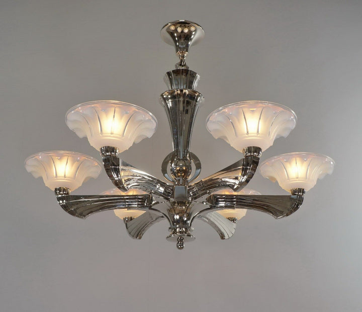 J.GAUTHIER EZAN EJG : LARGE 1930 1935 FRENCH OPALESCENT ART DECO CHANDELIER