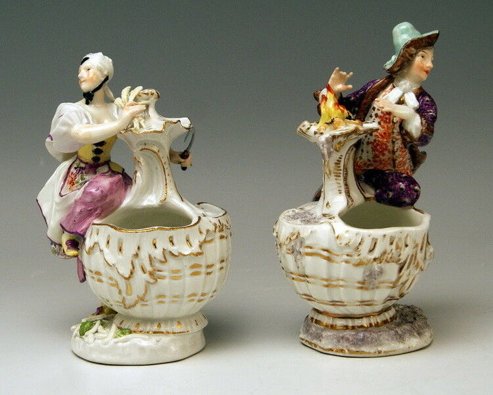 マイセン人形(MEISSEN)四季シリーズより「夏と冬　男女の飾りつき調味料入れ」