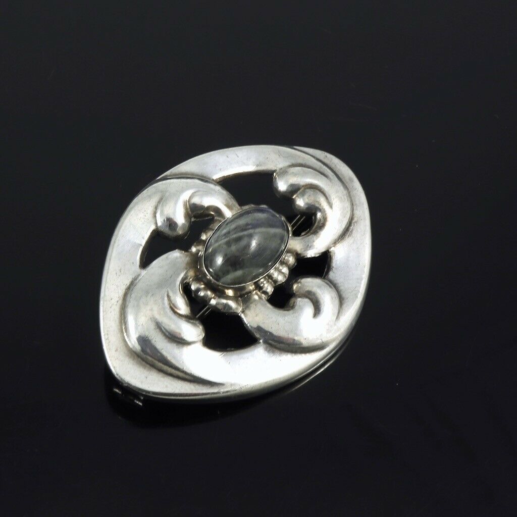 Georg Jensen. 826s Silver Brooch #11 with Labradorite. 1908-14 Hallmarks.