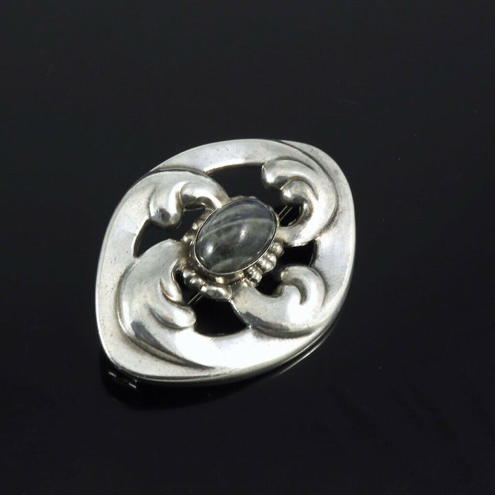 Georg Jensen. 826s Silver Brooch #11 with Labradorite. 1908-14 Hallmarks.