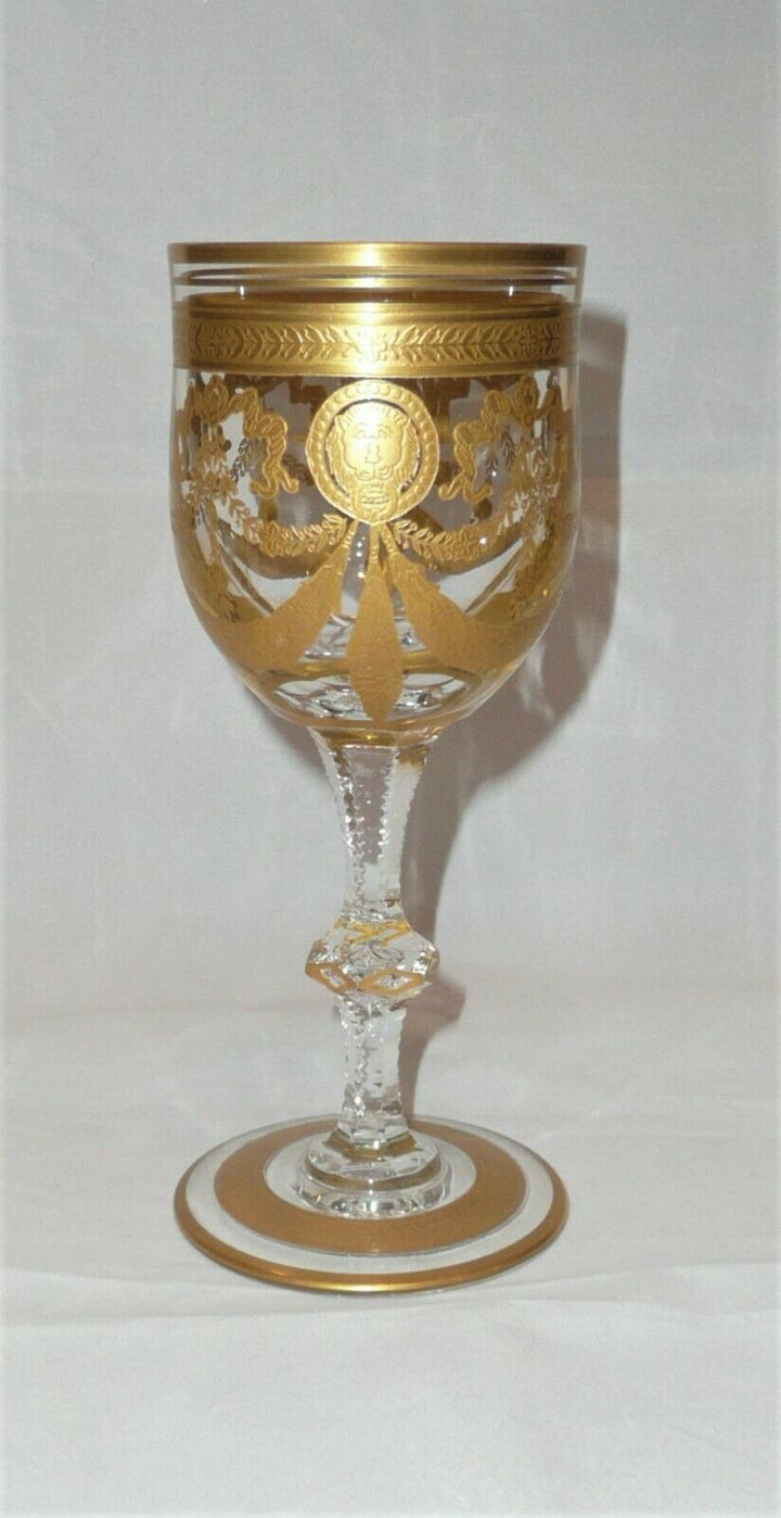 Saint Louis Lyon Head Decorated Crystal Gold Cutted Wine Glass 16,5cm/6,5inch