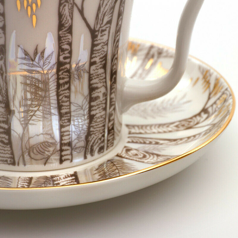 Imperial Porcelain Mug Teacup Saucer Lomonosov LFZ Russian Birches Art /12 fl oz