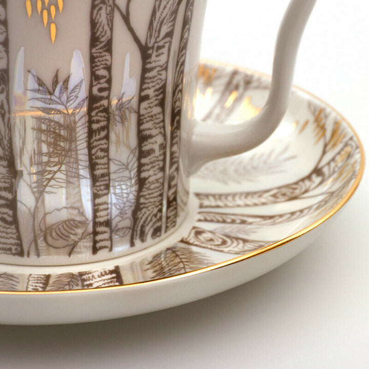 Imperial Porcelain Mug Teacup Saucer Lomonosov LFZ Russian Birches Art /12 fl oz