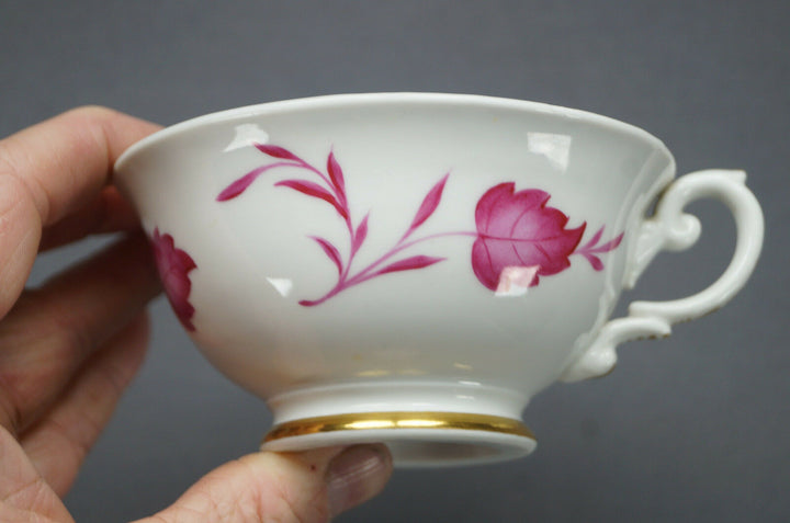 KPM Berlin Hand Painted Pink Floral Leaves & Gold Tea Cup Circa 1837 - 1844