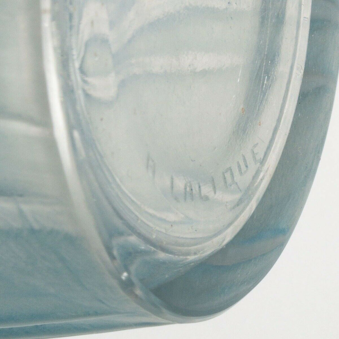 Vase Coqs Et Plumes Verre Patine Bleu René Lalique R.Lalique Blue Stained Glass