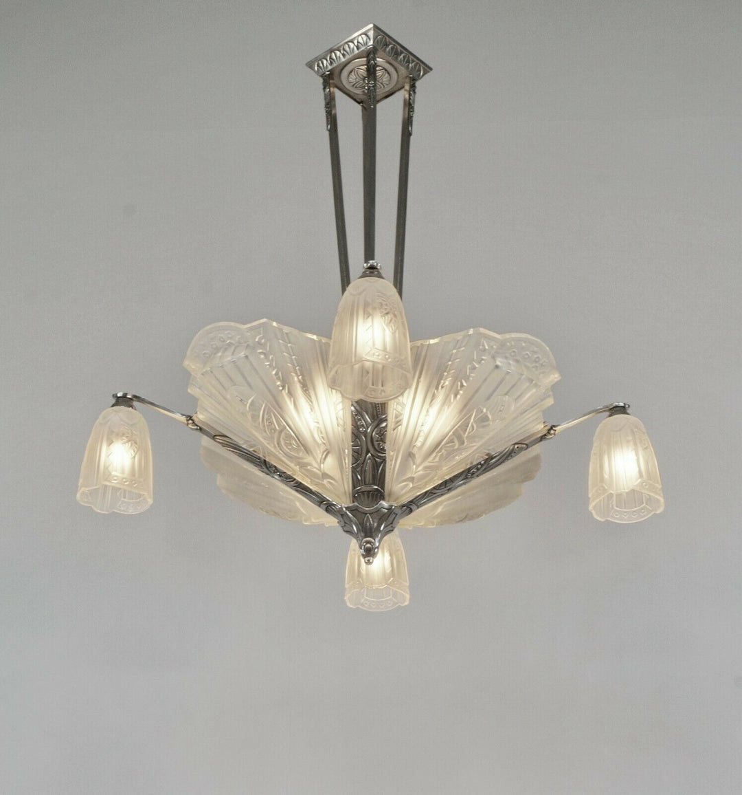 JAMAIN & FRONTISI : FRENCH 1930 ART DECO CHANDELIER .... lamp muller era France