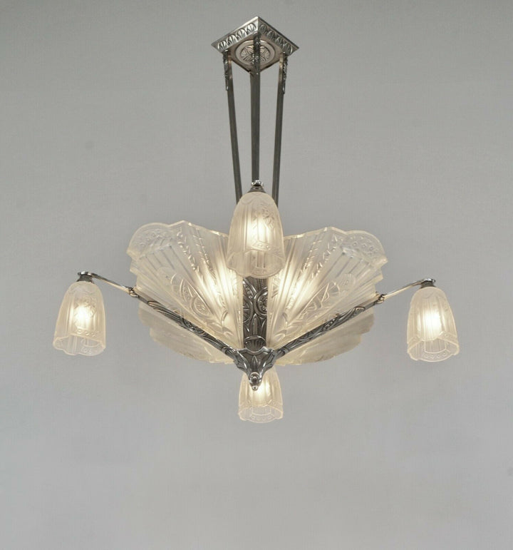 JAMAIN & FRONTISI : FRENCH 1930 ART DECO CHANDELIER .... lamp muller era France