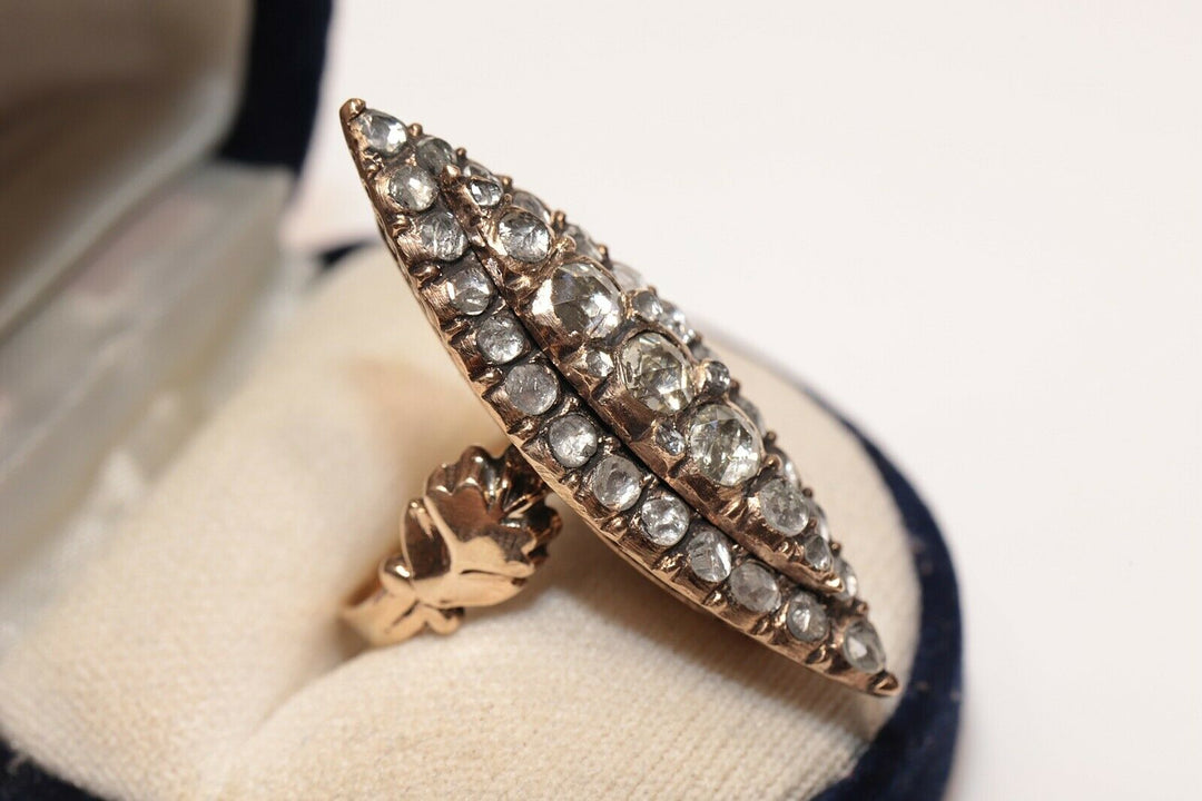 9K ナチュラルローズカットダイヤモンドのナヴェットスタイルリング