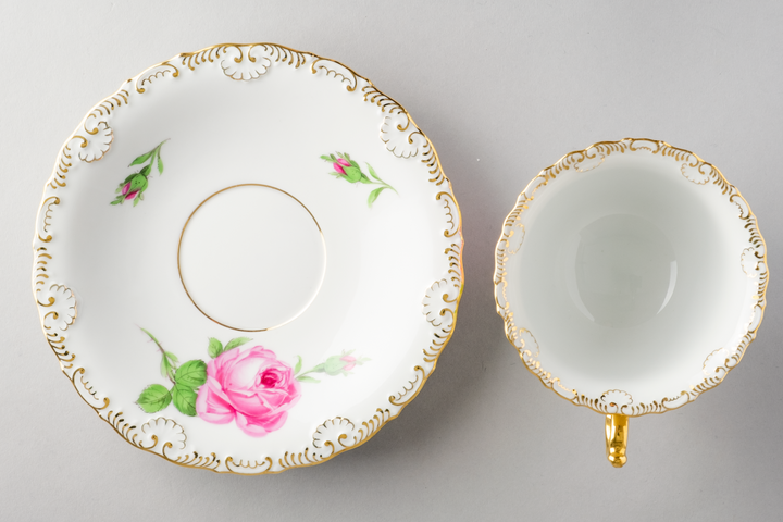 マイセン(Meissen)　カップ・ソーサー・プレート　ピンクローズ　1級品