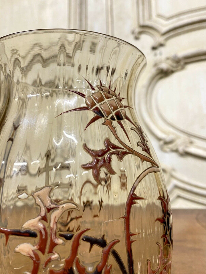 Emile Gallé - Vase Aux Chardons En Verre Strillé Et Émaillé, Art Nouveau